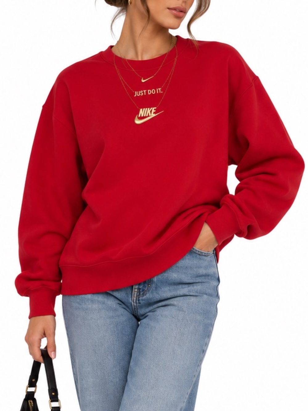 Nike Red Gold Embroidered Just Do It Crewneck Sweatshirt Y2K Streetwear Small